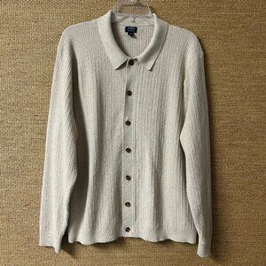 J.Crew Cardigan Men's XL Light Khaki Textured Cotton Polo Cardigan Sweater